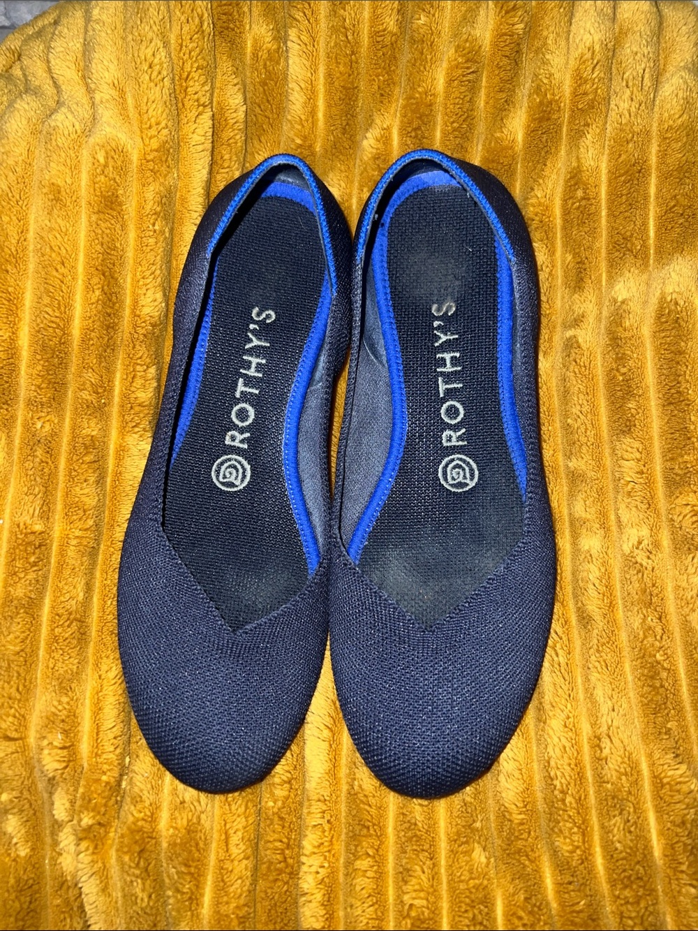 Rothy's Navy Blue Slip-On Women's Flats with Royal Blue Trim